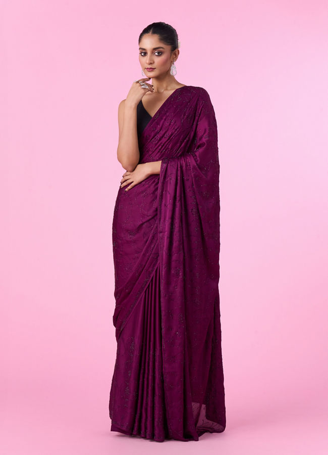 Mohey Women Wine Satin Elegance Saree