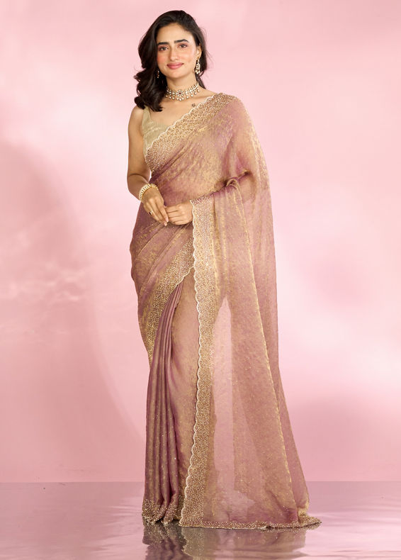 Mohey Women Purple Elegance Organza Saree