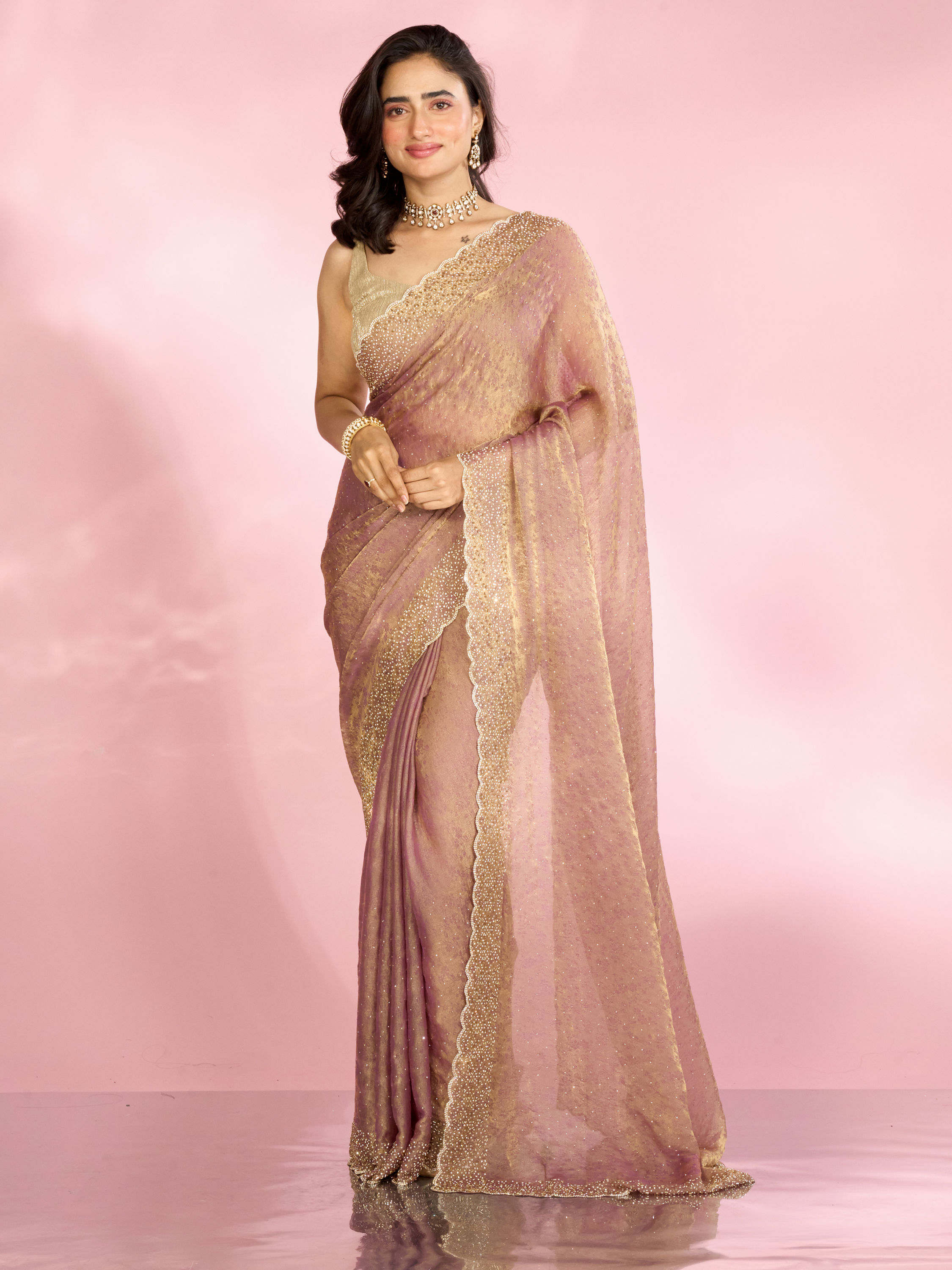 Mohey Women Purple Elegance Organza Saree