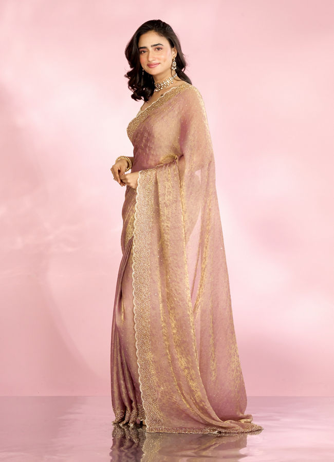 Mohey Women Purple Elegance Organza Saree