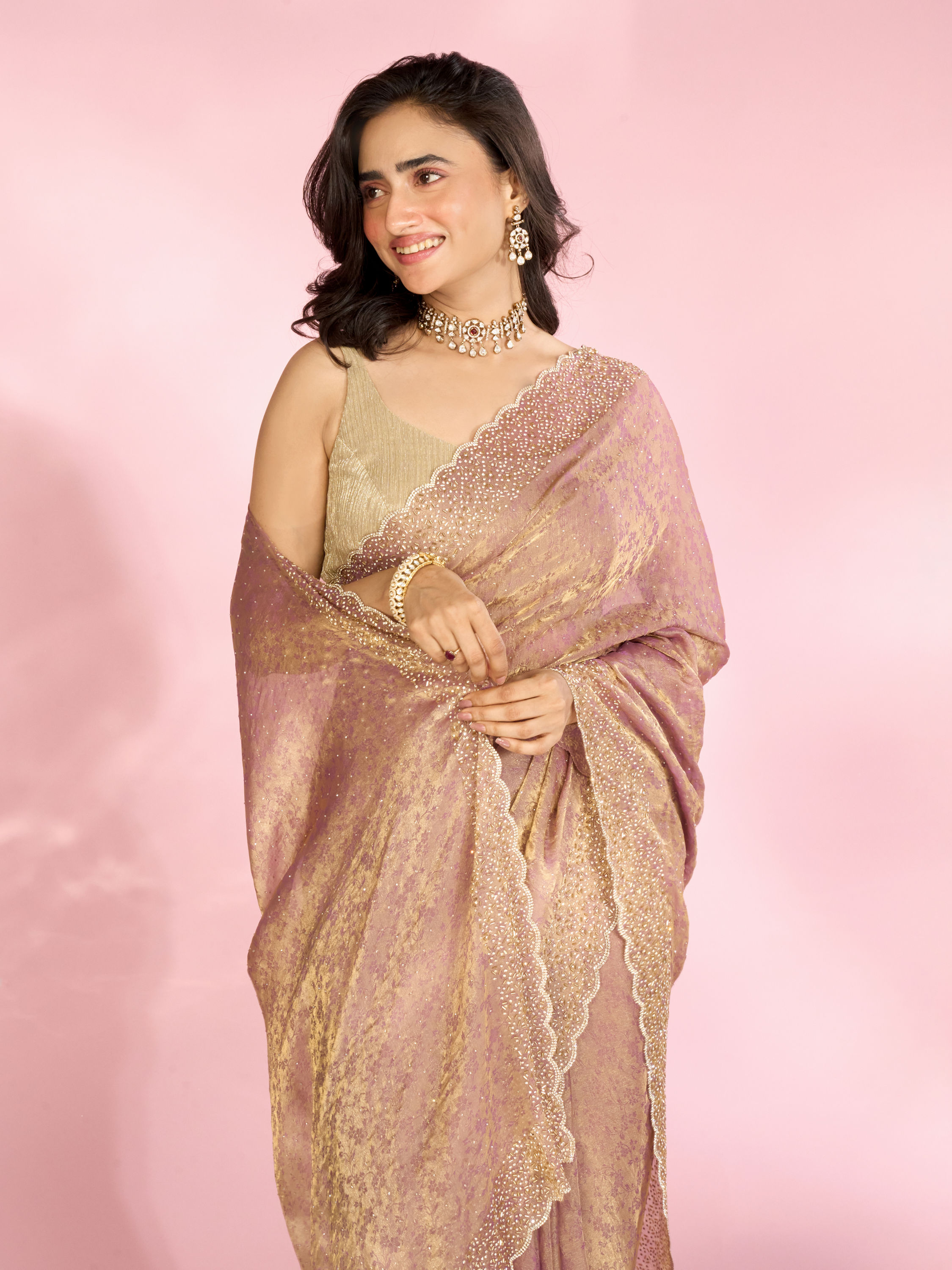 Mohey Women Purple Elegance Organza Saree