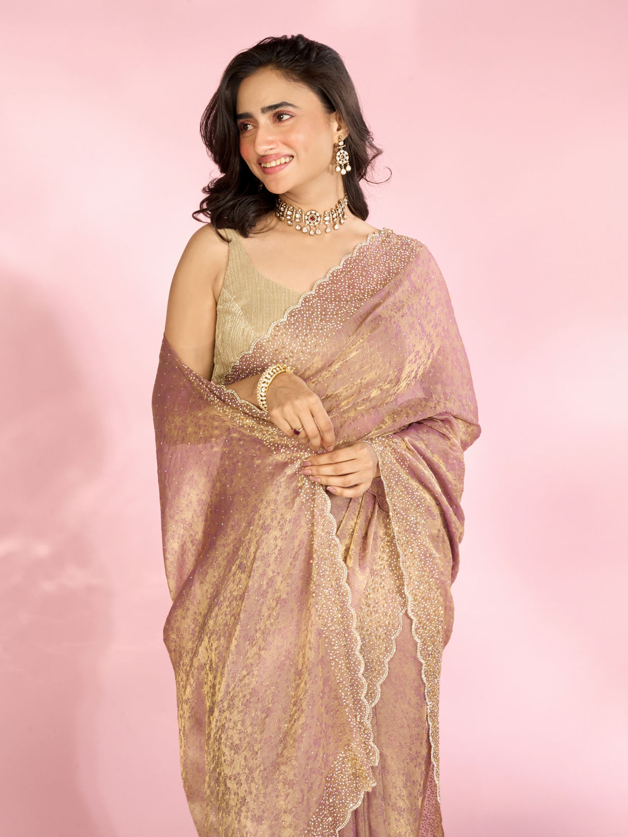 Mohey Women Purple Elegance Organza Saree