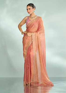 Mohey Women Pink Organza Extravagance Saree