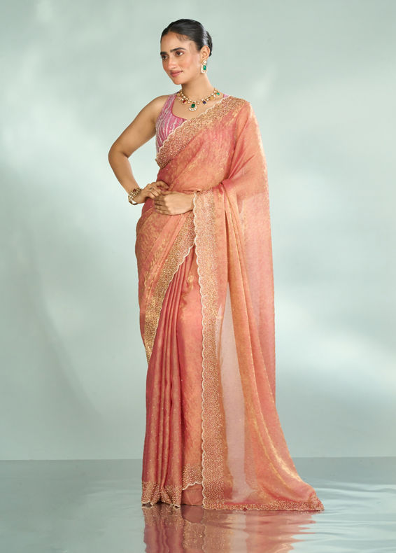 Mohey Women Pink Organza Extravagance Saree