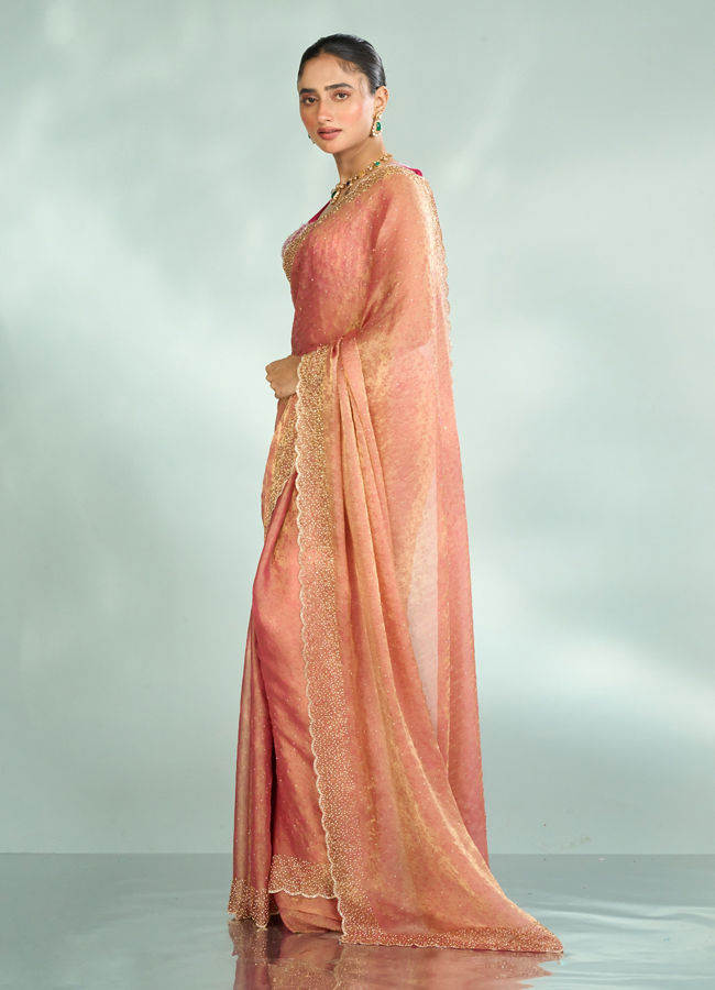 Mohey Women Pink Organza Extravagance Saree