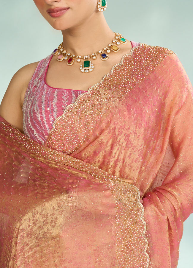Mohey Women Pink Organza Extravagance Saree