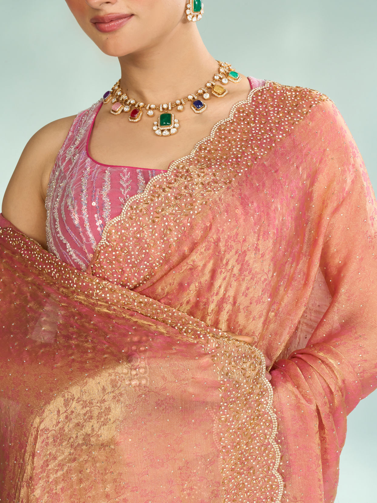 Mohey Women Pink Organza Extravagance Saree