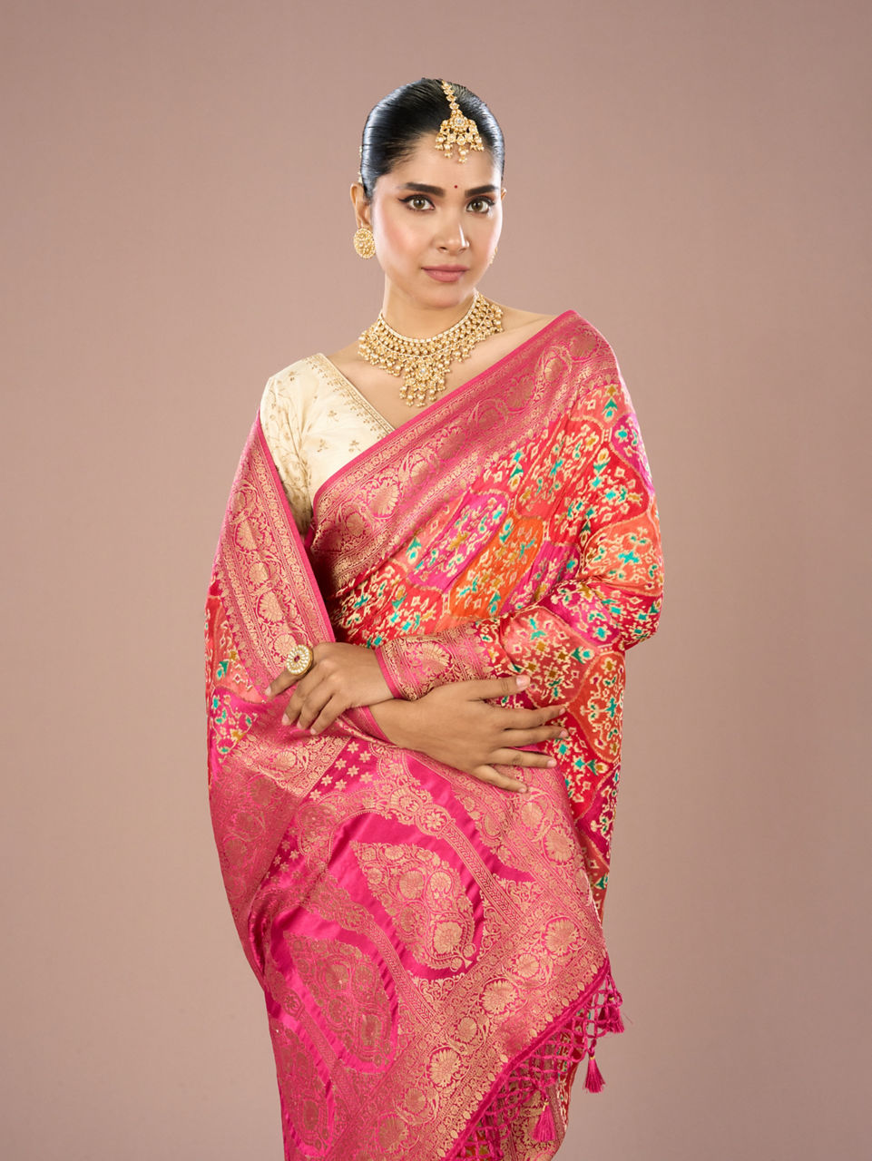 Mohey Women Pink Banarasi Art Silk Saree
