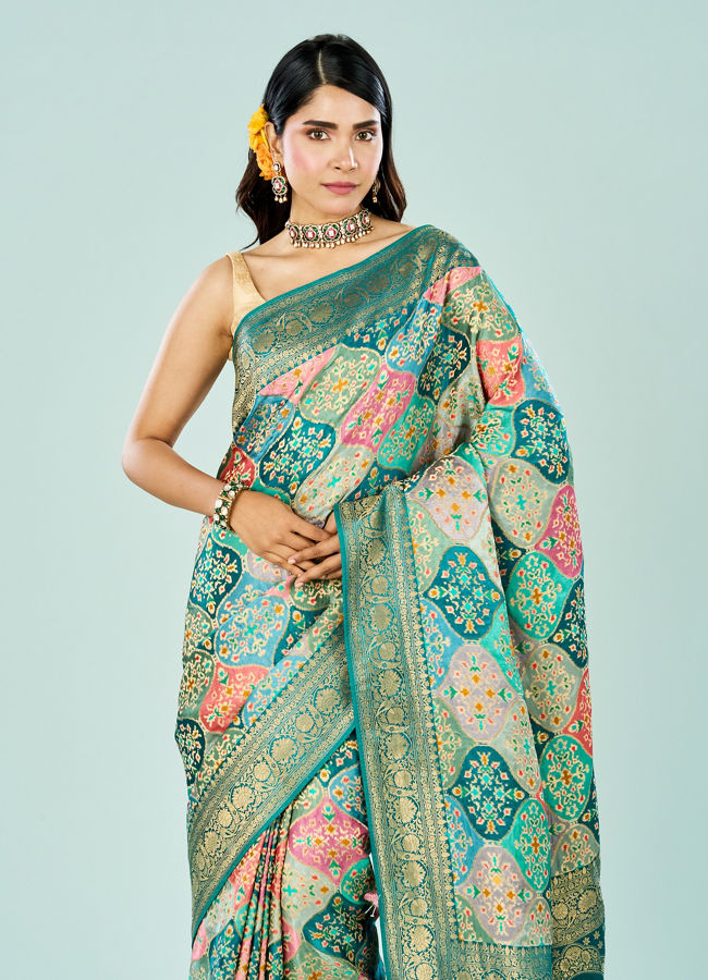 Mohey Women Rama Green Banarasi Art Silk Saree