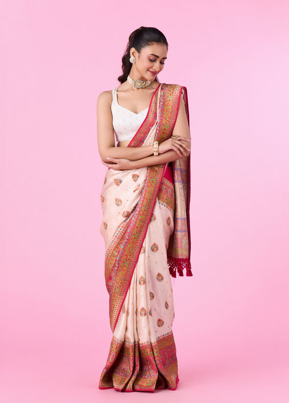 Mohey Women Radiant Cream Beauty Banarasi Saree