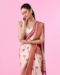 Mohey Women Radiant Cream Beauty Banarasi Saree