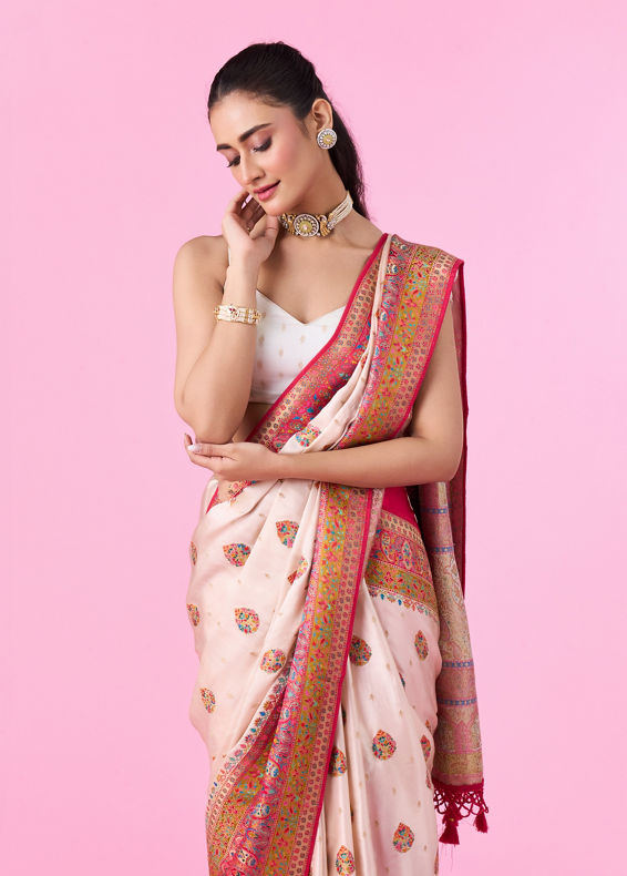 Mohey Women Radiant Cream Beauty Banarasi Saree