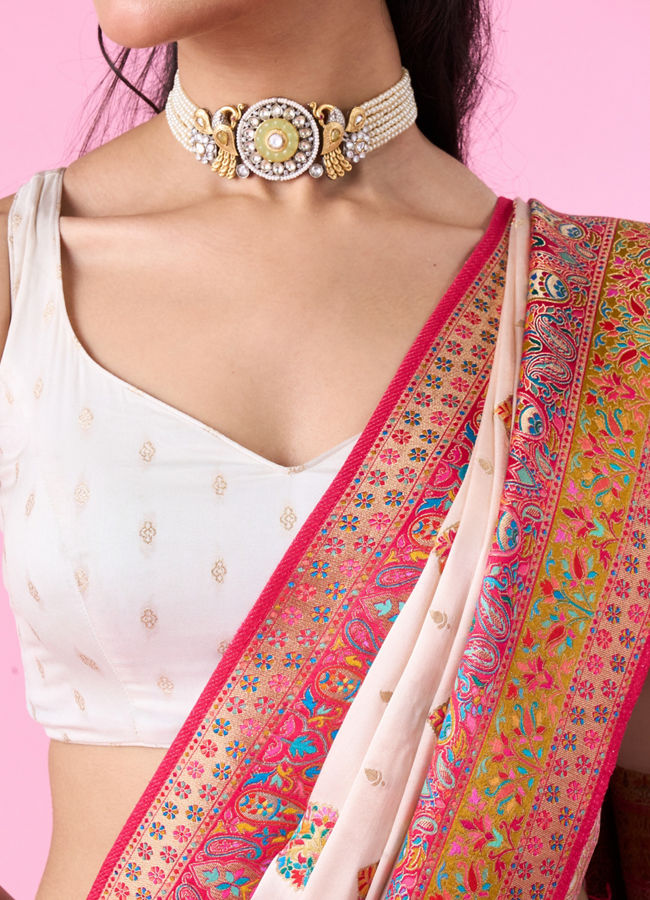 Mohey Women Radiant Cream Beauty Banarasi Saree