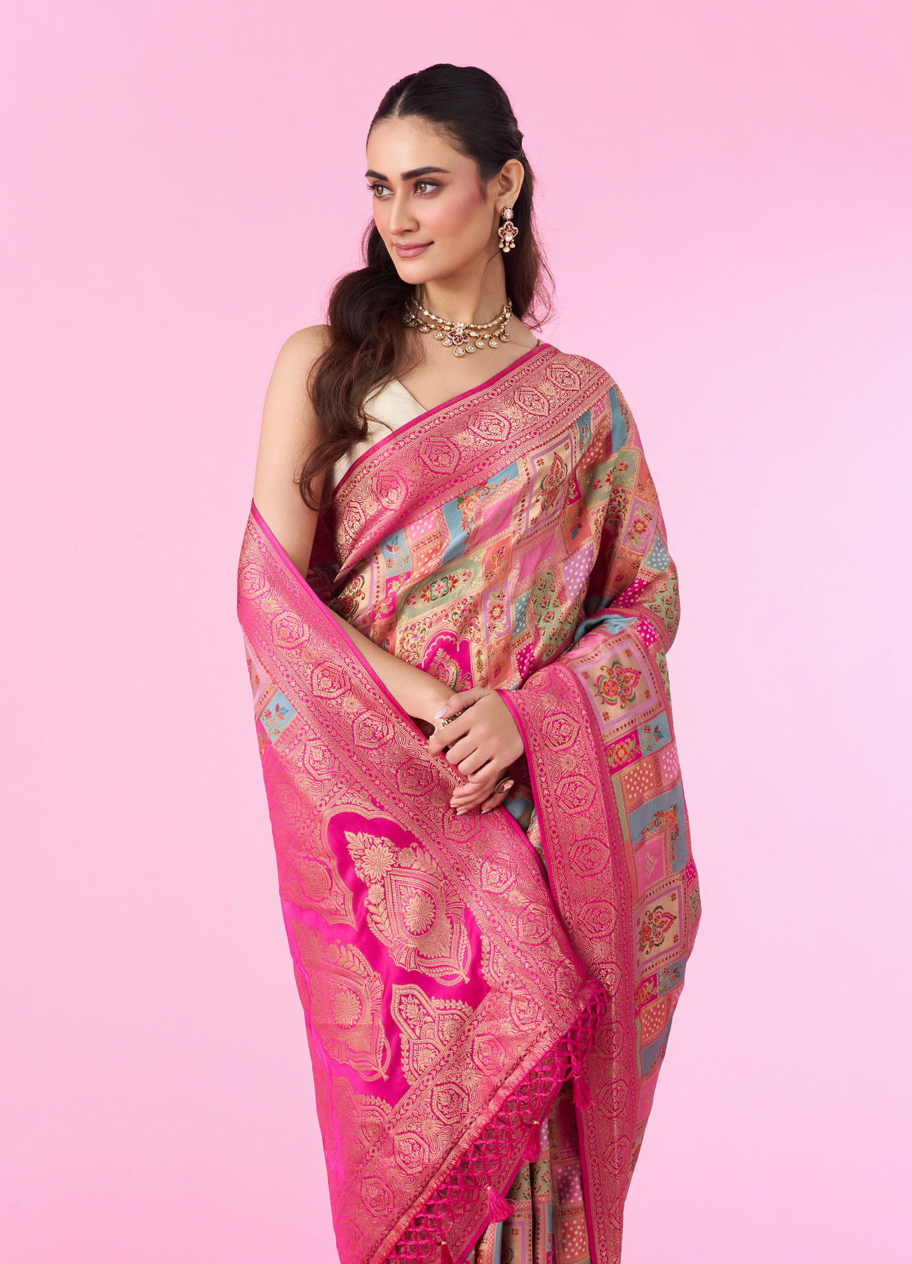 Mohey Women Rani Pink Festive Banarasi Saree