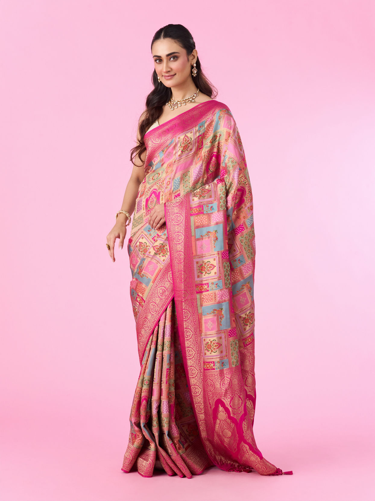 Mohey Women Rani Pink Festive Banarasi Saree
