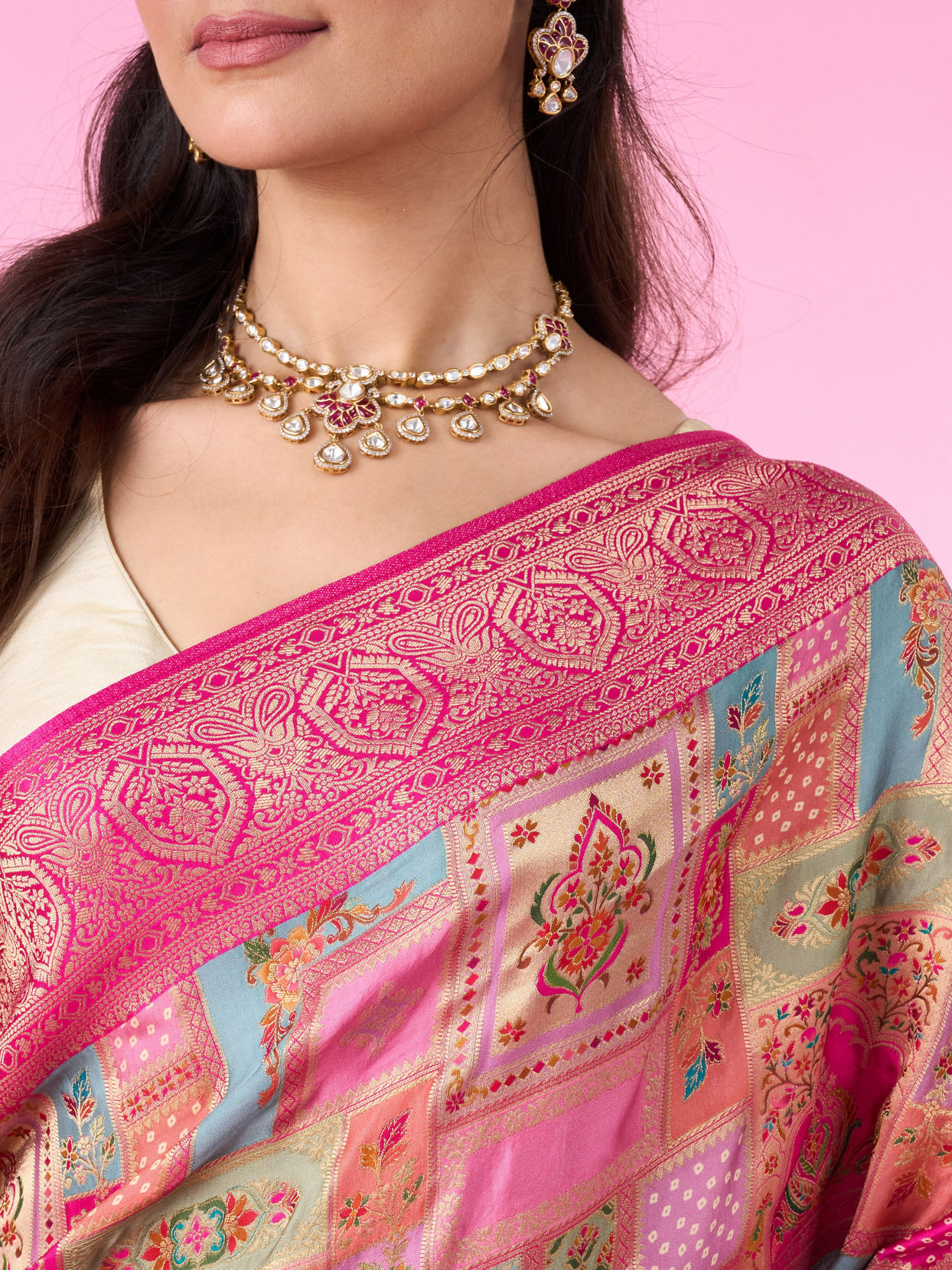 Mohey Women Rani Pink Festive Banarasi Saree