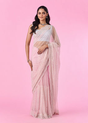 Mohey Women Pink Net Elegance Saree