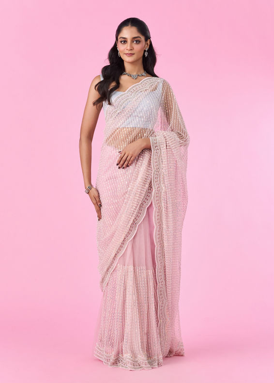 Mohey Women Pink Net Elegance Saree