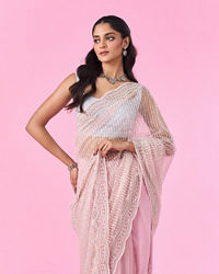 Mohey Women Pink Net Elegance Saree
