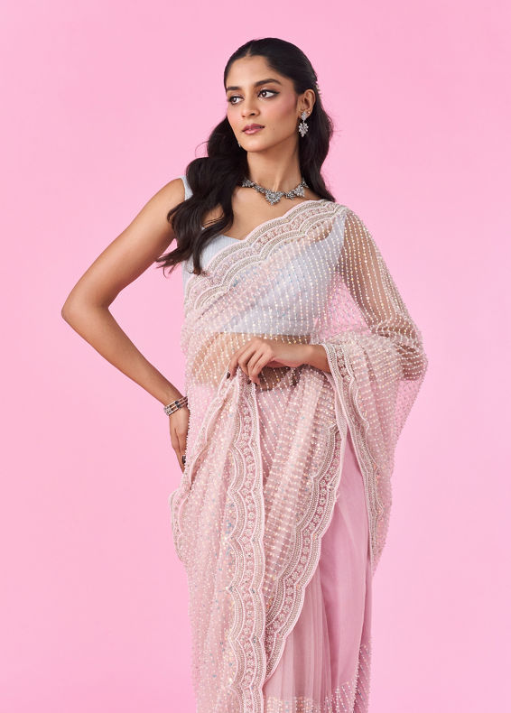 Mohey Women Pink Net Elegance Saree