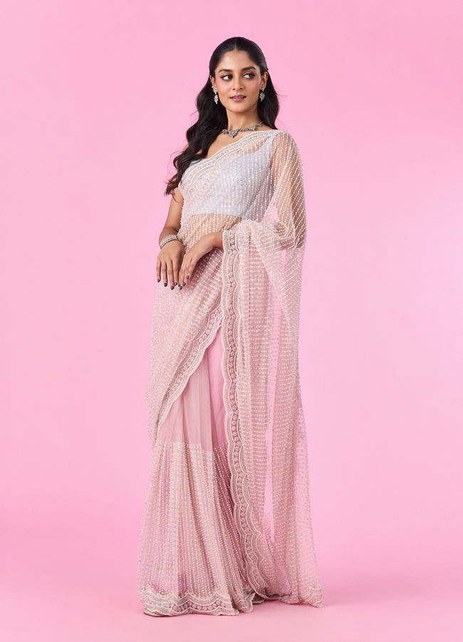 Mohey Women Pink Net Elegance Saree