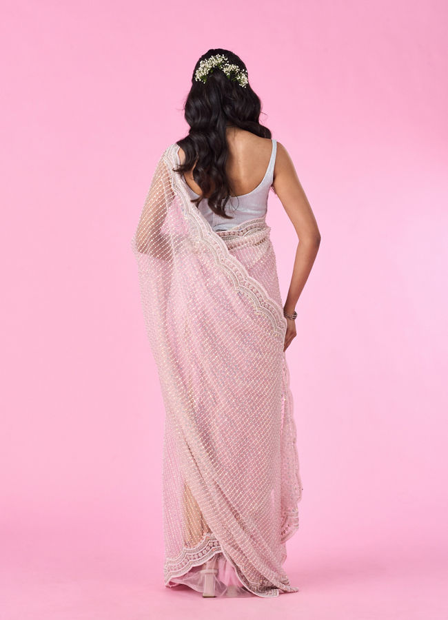 Mohey Women Pink Net Elegance Saree