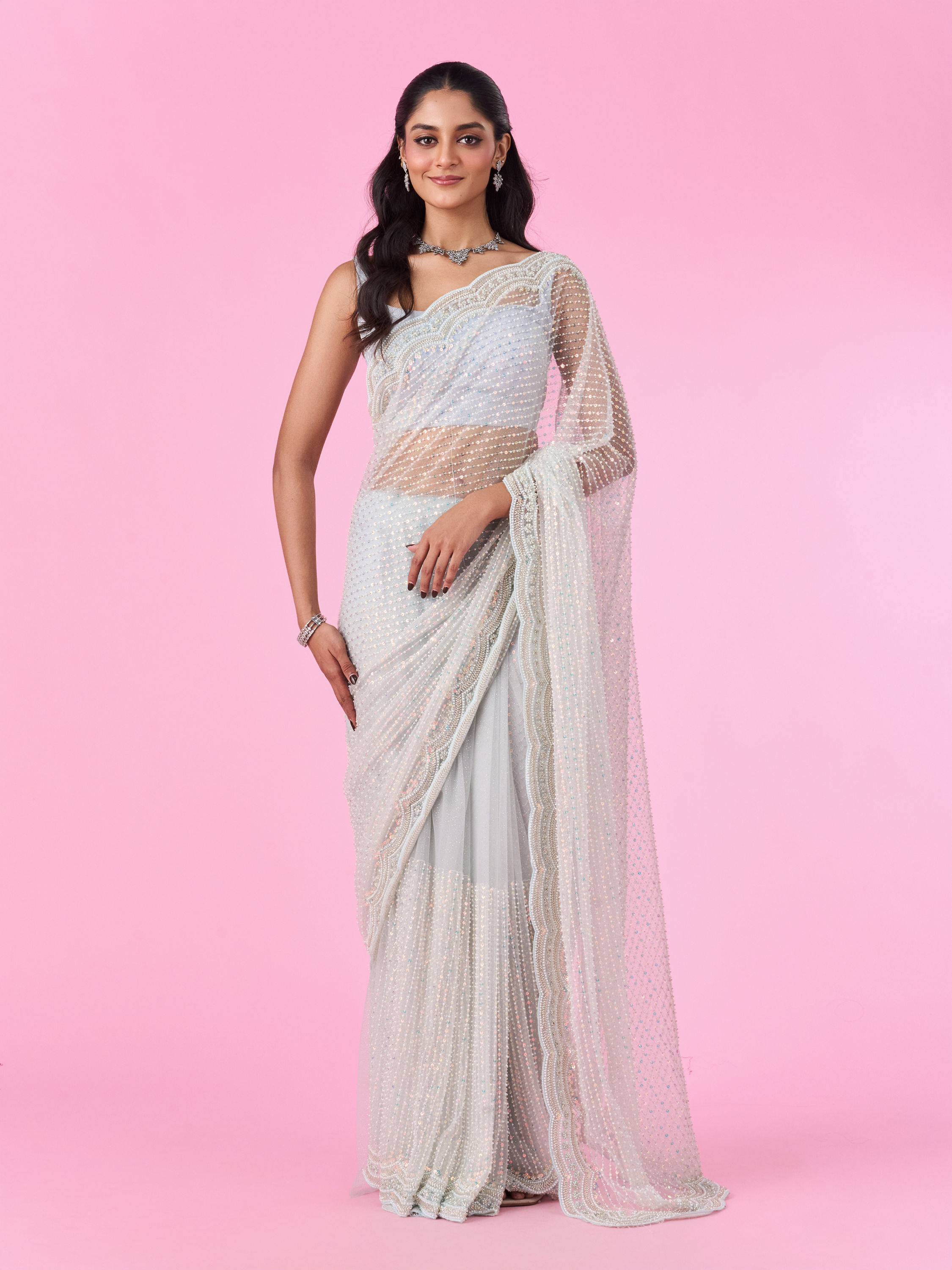 Mohey Women Luminous Light Blue Saree