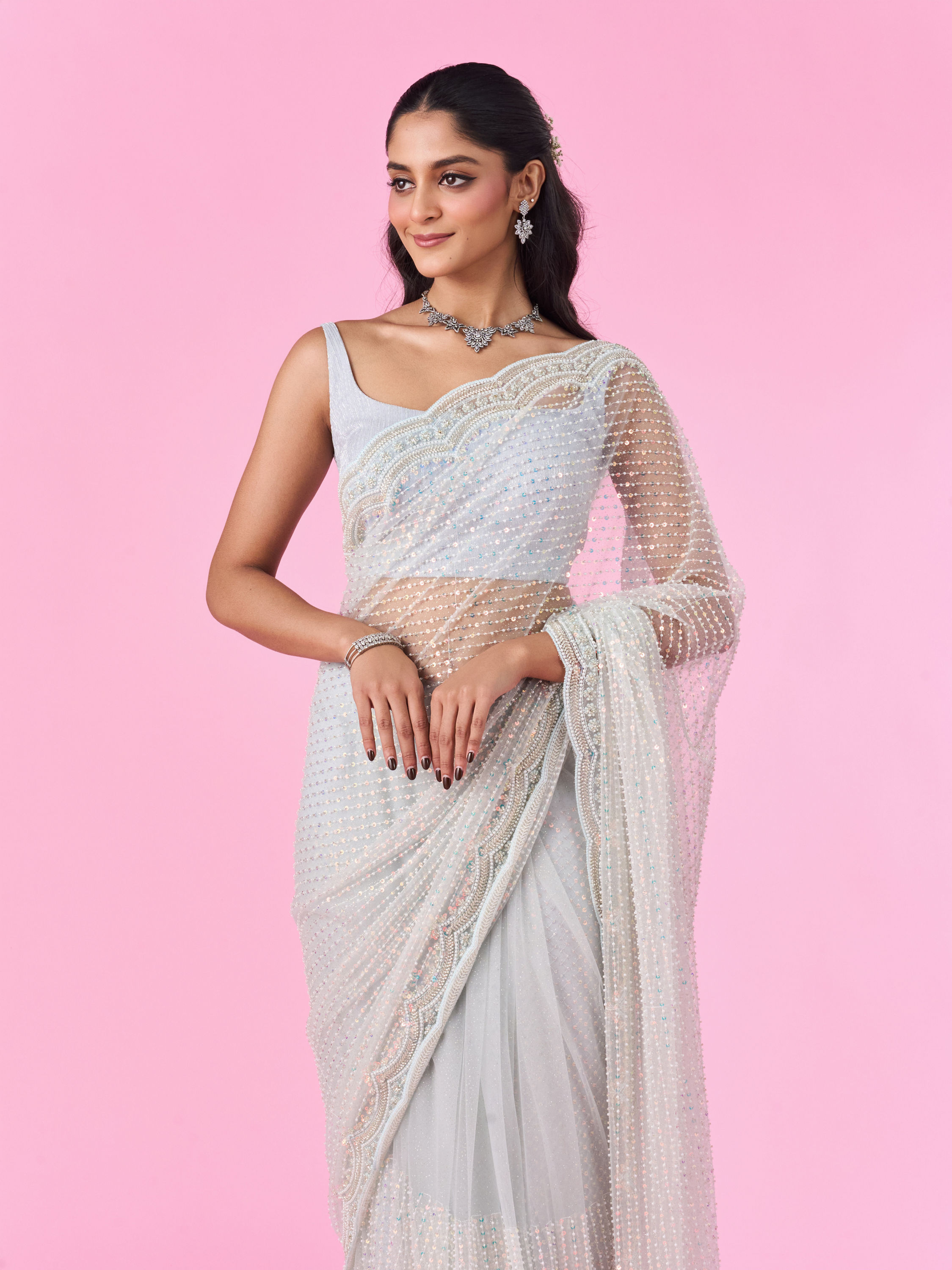 Mohey Women Luminous Light Blue Saree