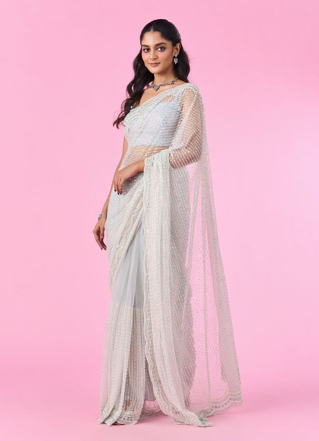 Mohey Women Luminous Light Blue Saree