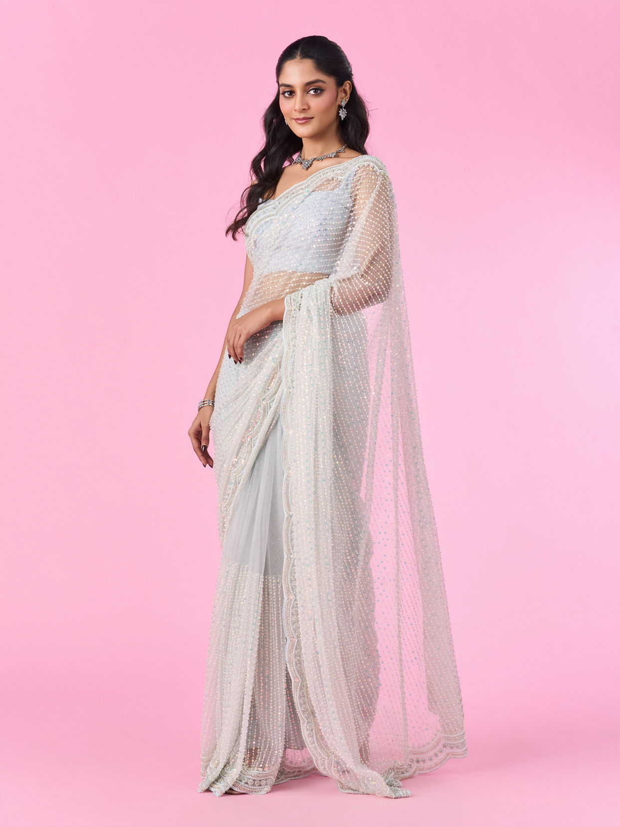 Mohey Women Luminous Light Blue Saree