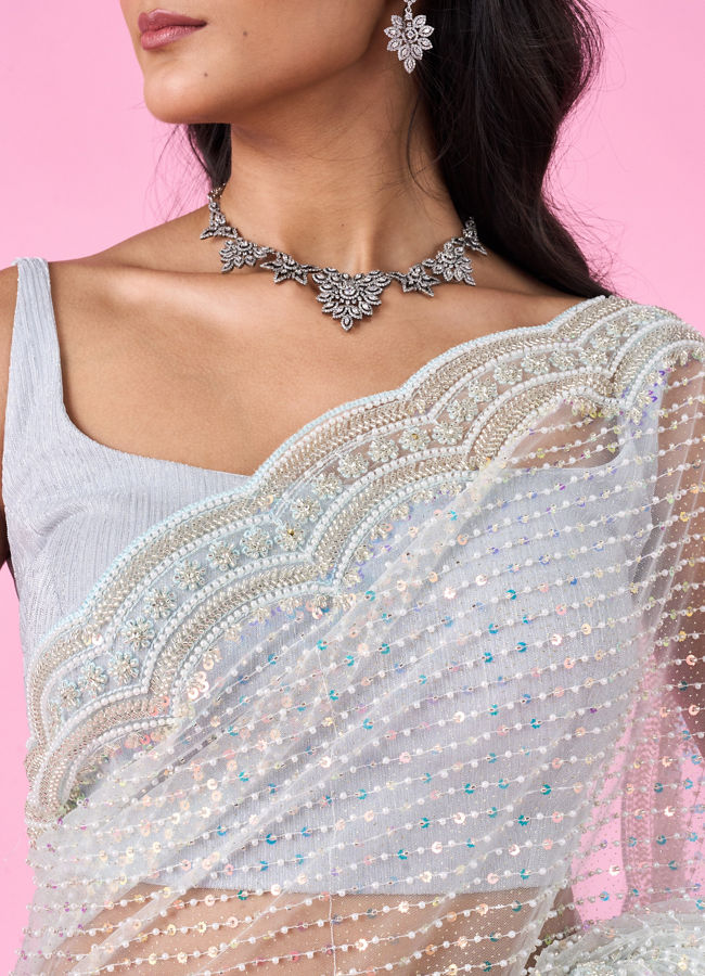 Mohey Women Luminous Light Blue Saree