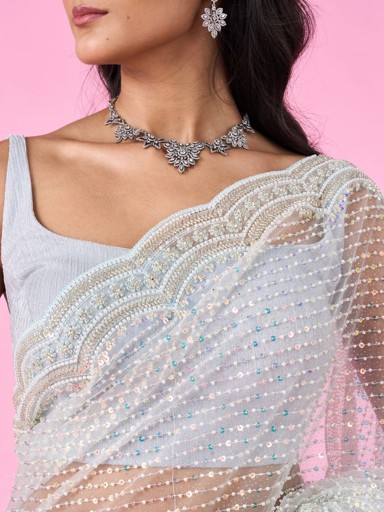 Mohey Women Luminous Light Blue Saree