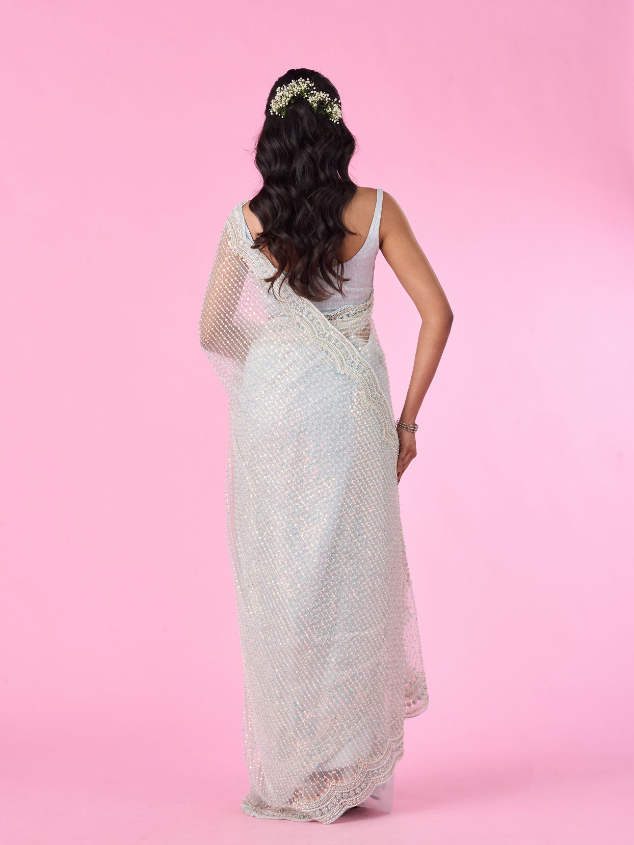 Mohey Women Luminous Light Blue Saree