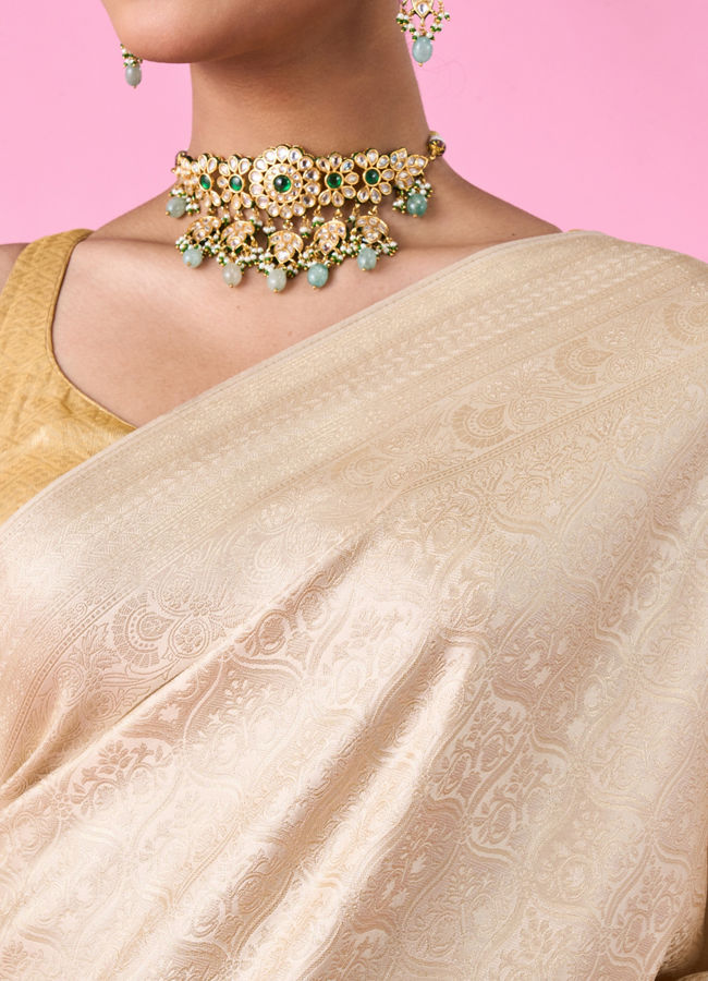 Mohey Women Elegant Cream Banarasi Saree Artistry