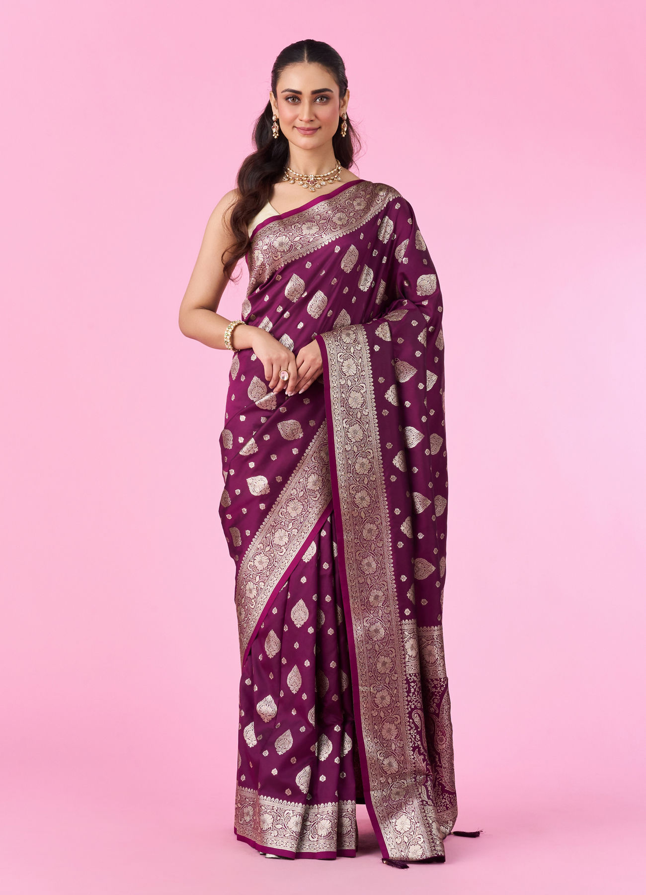 Mohey Women Wine Color Art Silk Gifting Saree