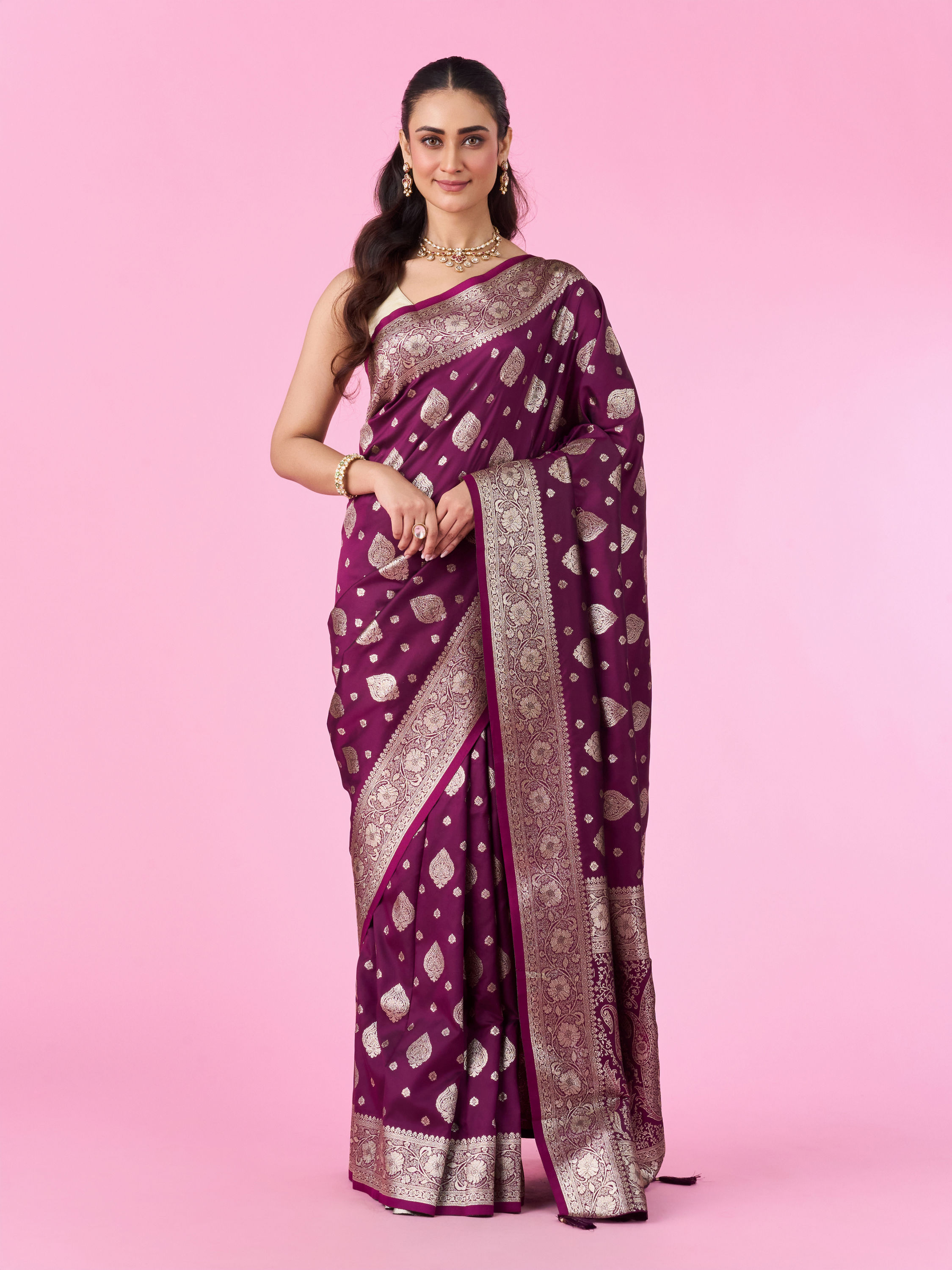 Mohey Women Wine Color Art Silk Gifting Saree
