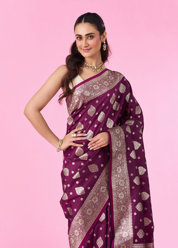 Mohey Women Wine Color Art Silk Gifting Saree