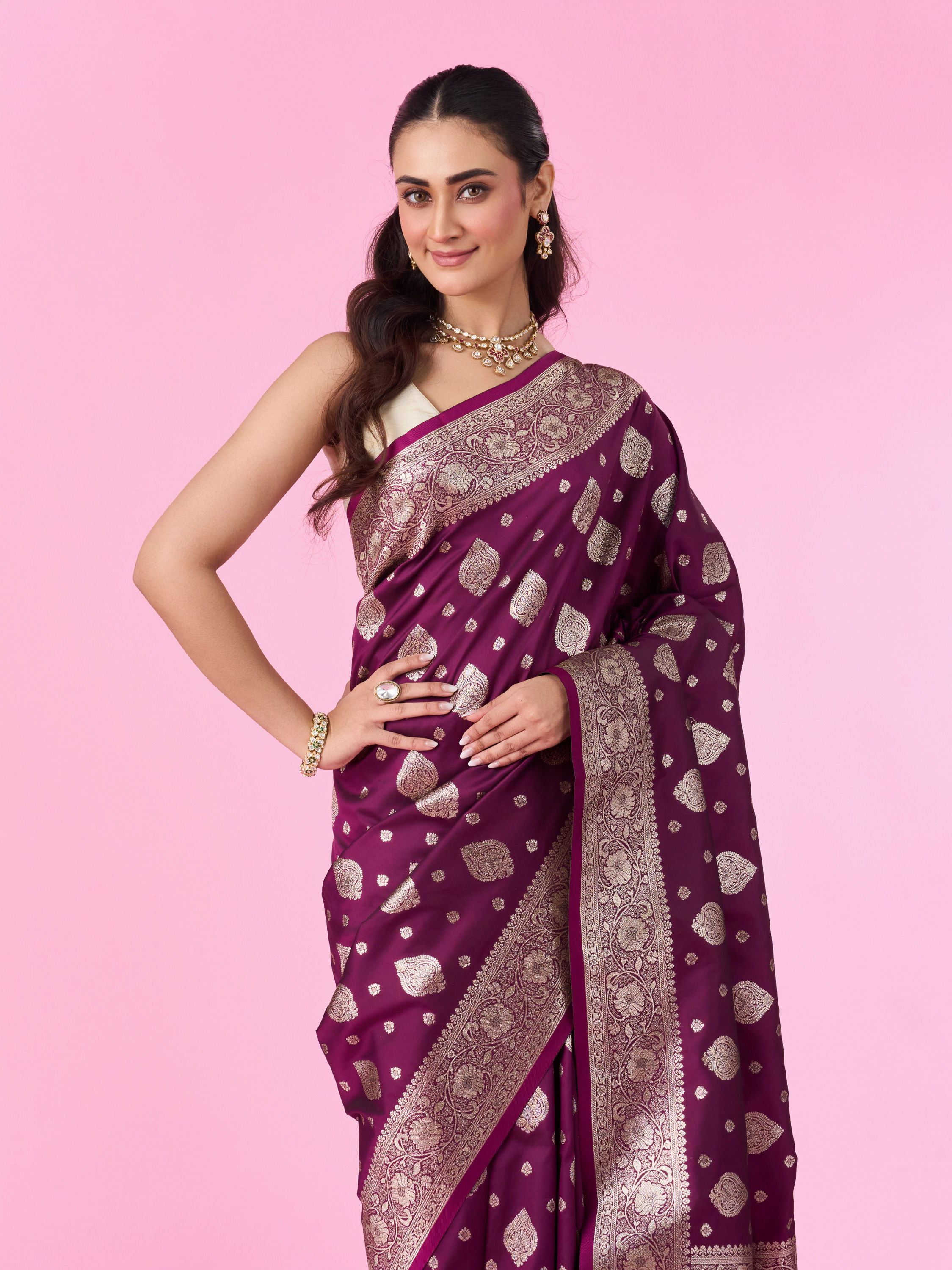 Mohey Women Wine Color Art Silk Gifting Saree