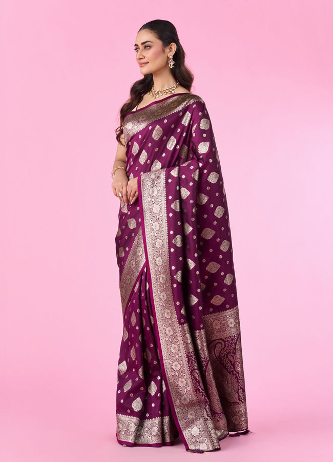 Mohey Women Wine Color Art Silk Gifting Saree