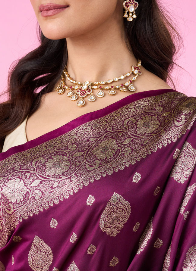 Mohey Women Wine Color Art Silk Gifting Saree