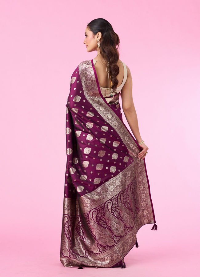 Mohey Women Wine Color Art Silk Gifting Saree