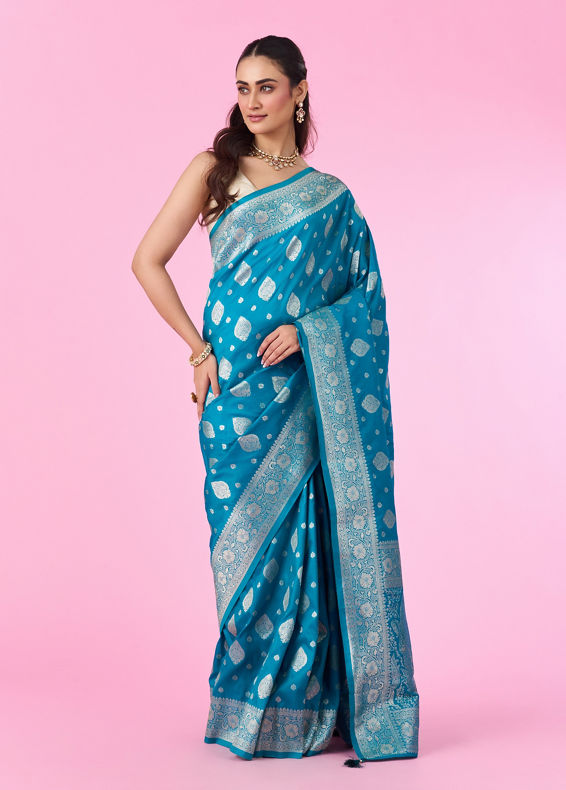 Mohey Women Radiant Blue Silk Saree