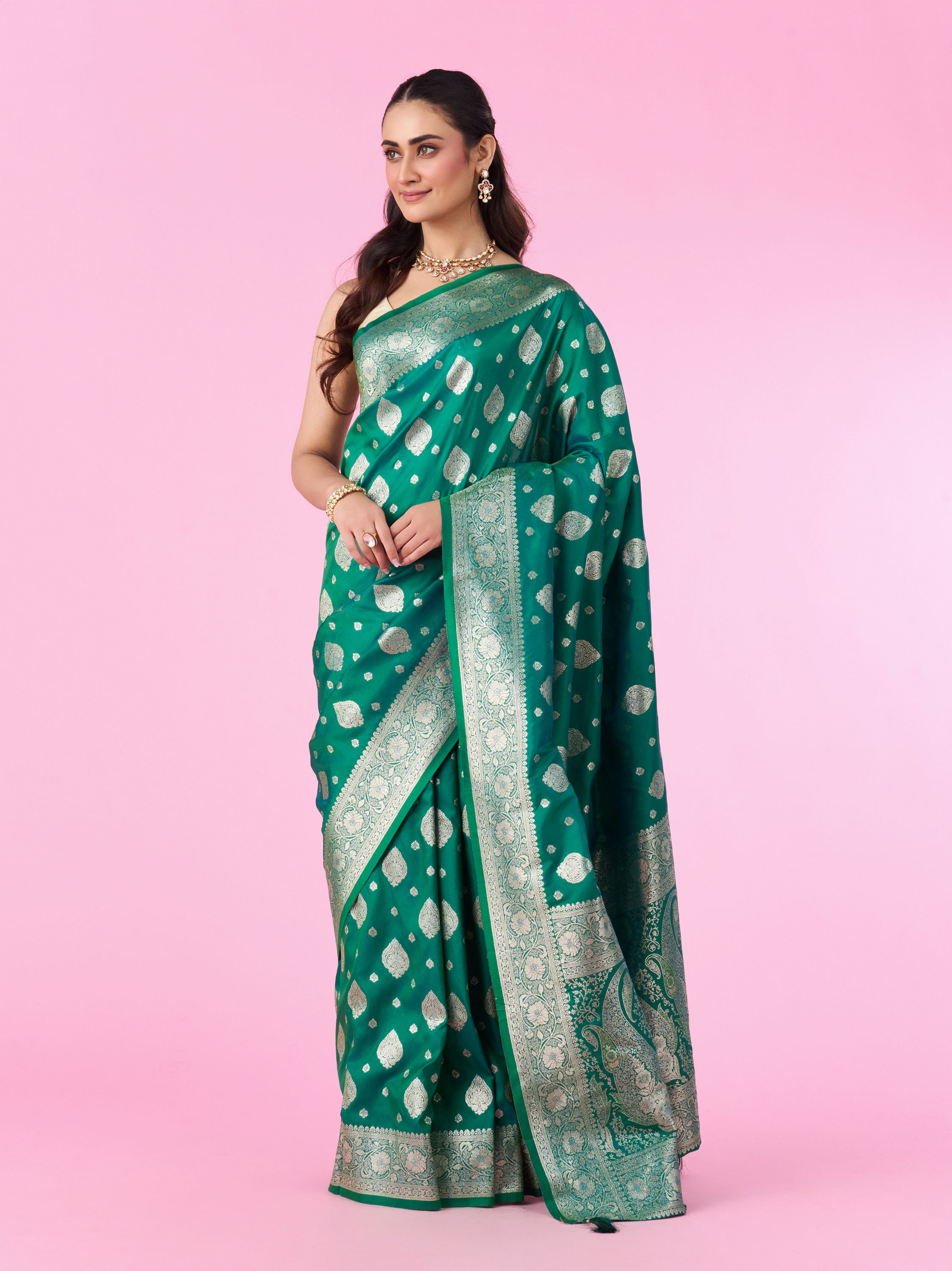 Mohey Women Radiant Rama Green Saree