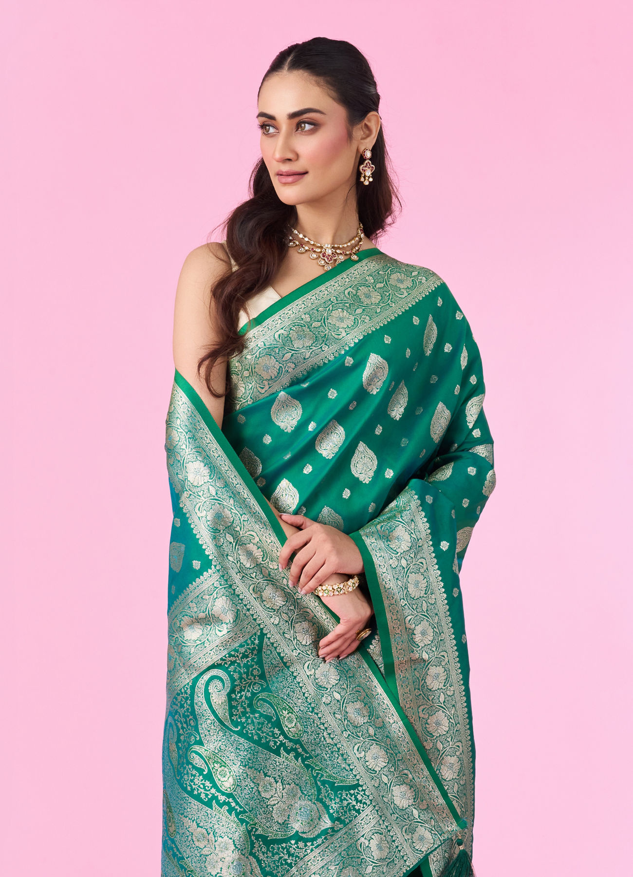 Mohey Women Radiant Rama Green Saree
