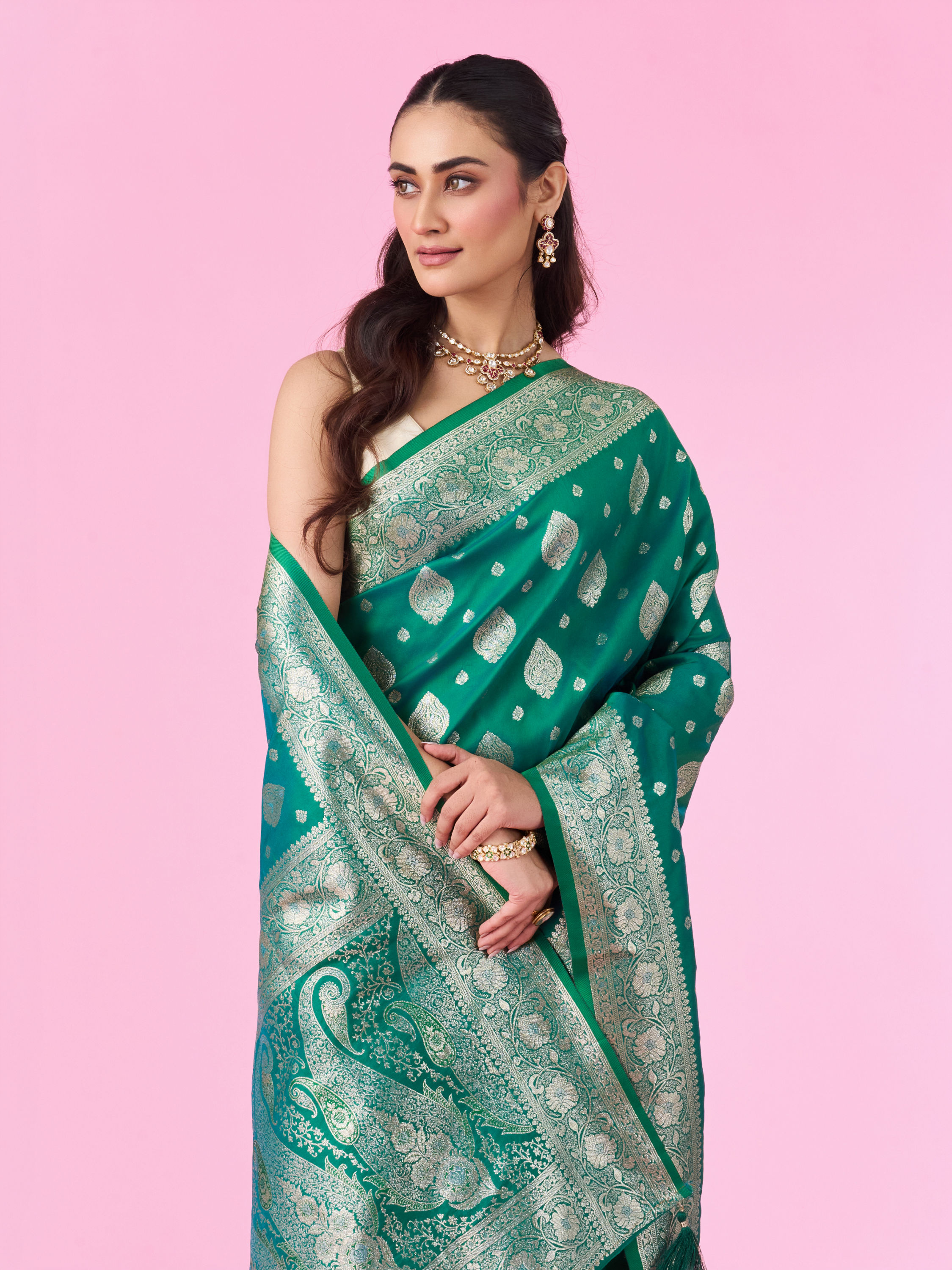 Mohey Women Radiant Rama Green Saree