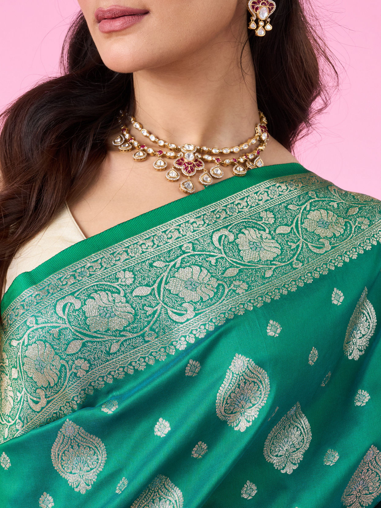 Mohey Women Radiant Rama Green Saree