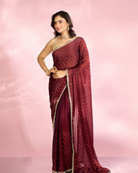 Mohey Women Exquisite Wine Organza Saree