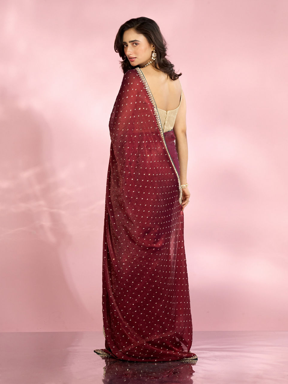 Mohey Women Exquisite Wine Organza Saree