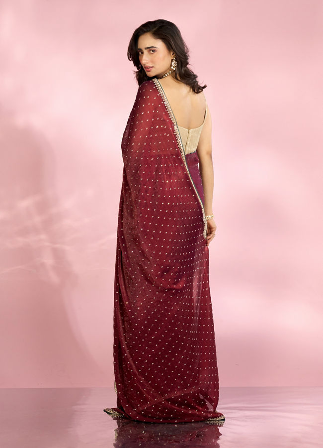 Mohey Women Exquisite Wine Organza Saree