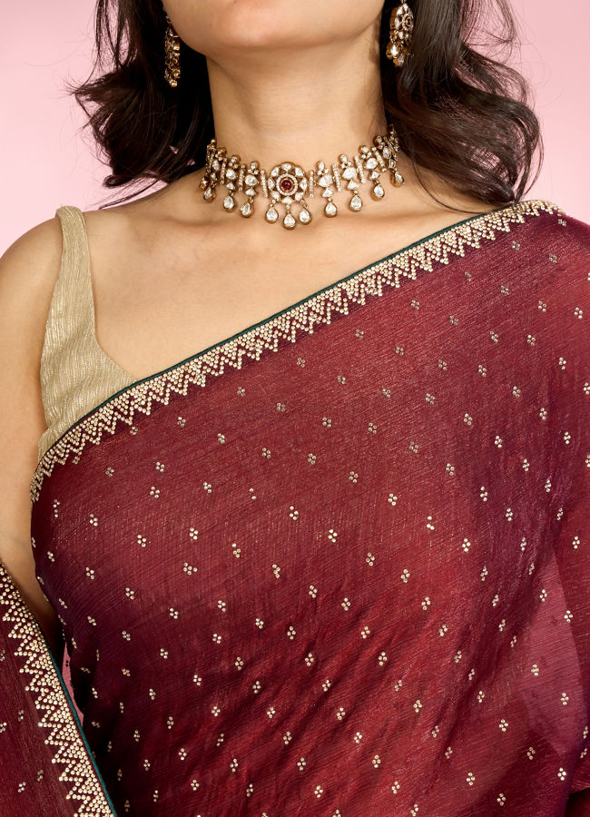 Mohey Women Exquisite Wine Organza Saree